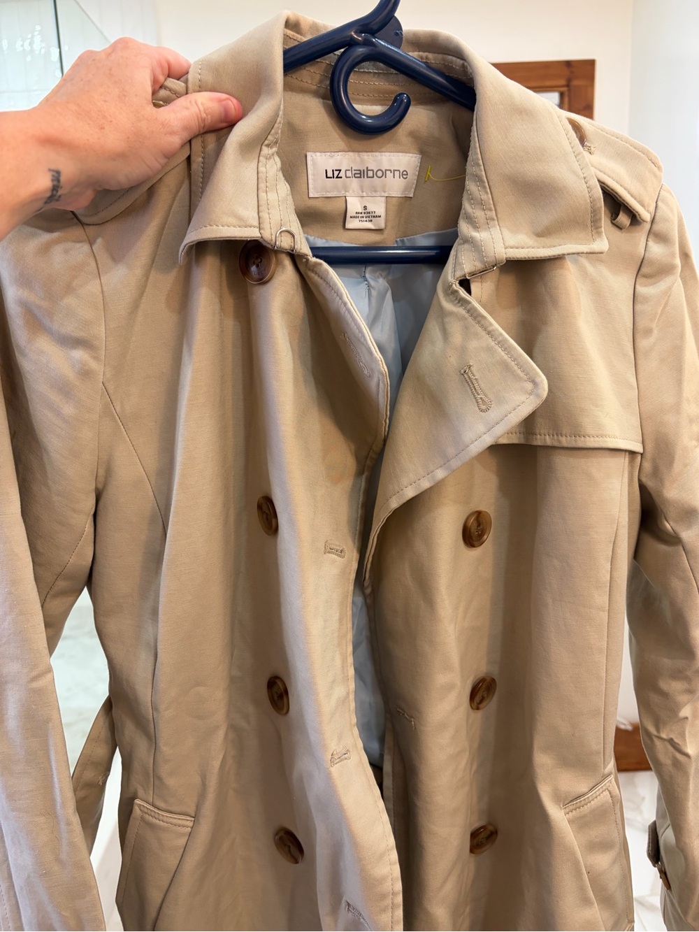 Vintage Liz Claiborne Beige Double-Breasted Trench Coat